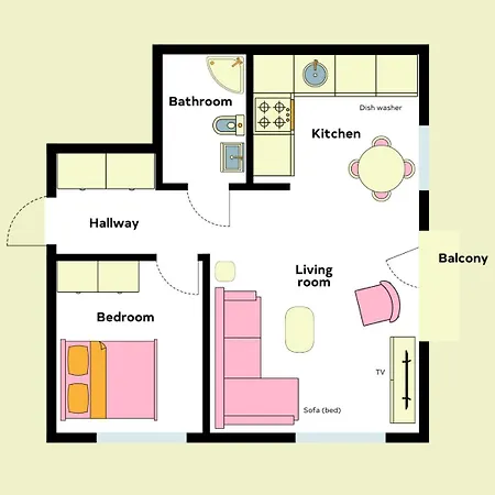 Candy-colored Two-room With Sweet Views